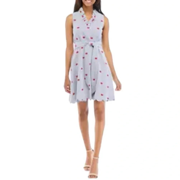 NWT women's embroidered crab print striped Crown & Ivy dress size medium - Picture 1 of 7